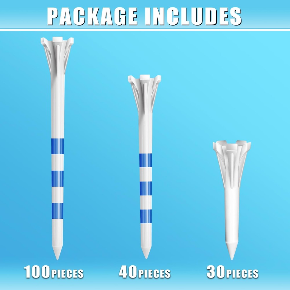 Plastic Golf Tees Assorted Sizes, Professional 170 Pack Pro, White