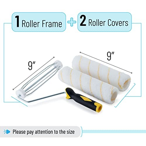 Bates - Paint Roller, 9 inch, Roller Frame with 2 Covers, Roller Naps 9 inch,