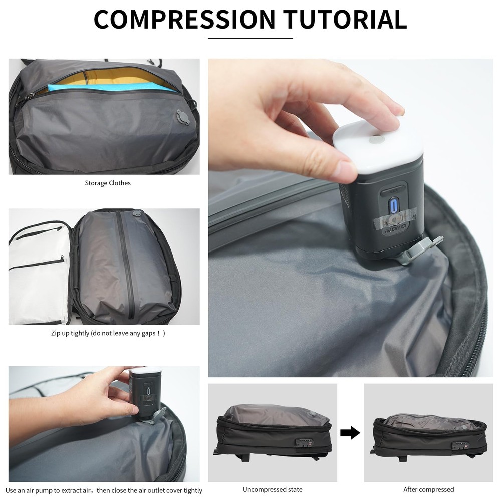 Airback, Vacpack Backpack, 60L Expandable Vacuum Backpack, Water Resistant, A...