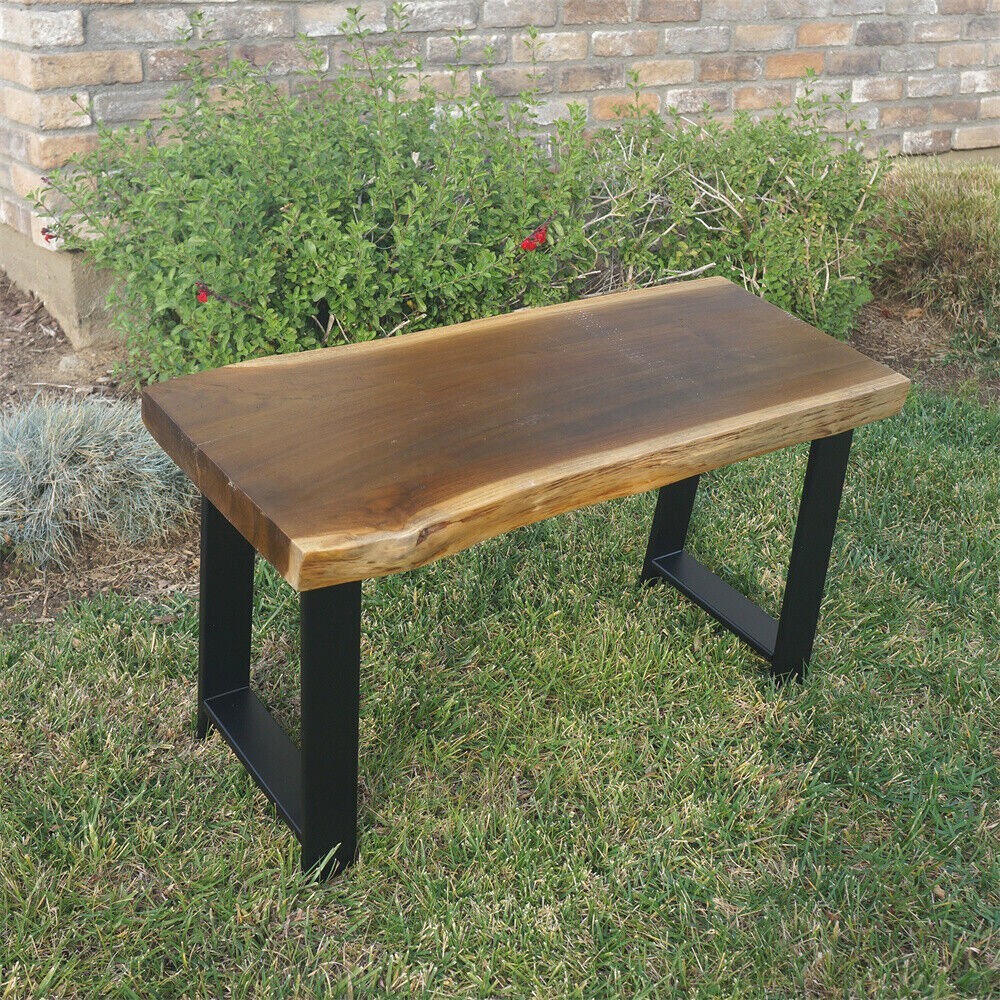 Rustic Teak Bench Table Natural Edge Solid Wood Seat Entryway Hallway Seating