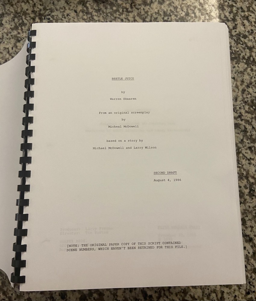 Beetlejuice Horror Movie Script Reprint Full Screenplay Script
