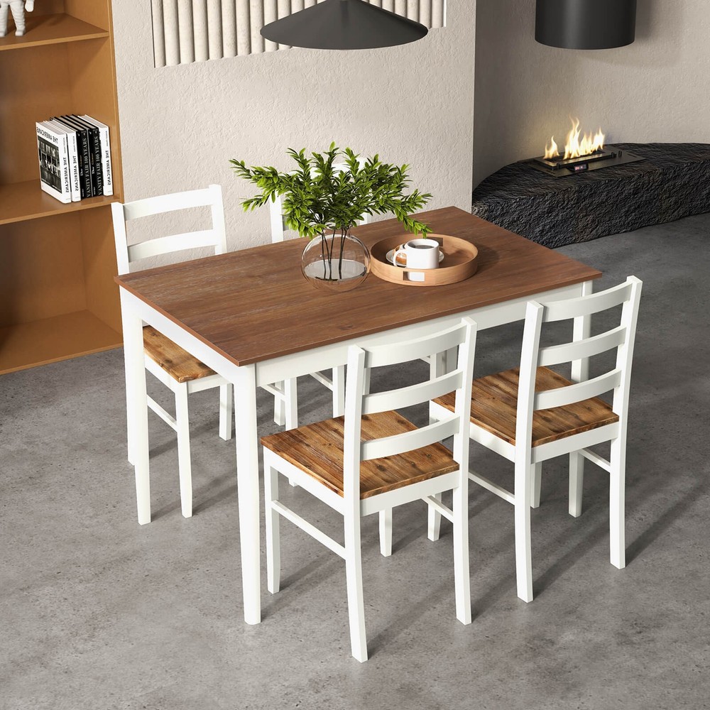 5-Piece Dining Set Solid Wood Kitchen Furniture w/ Rectangular Table & 4 Chairs