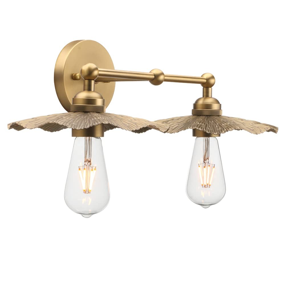 Pathson Brass Flower 2-Head Wall Sconce, Vanity Light for Mirror & Home Decor