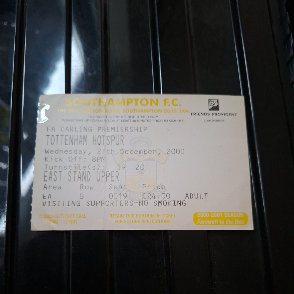 27/12/2000 Southampton v Tottenham Ticket