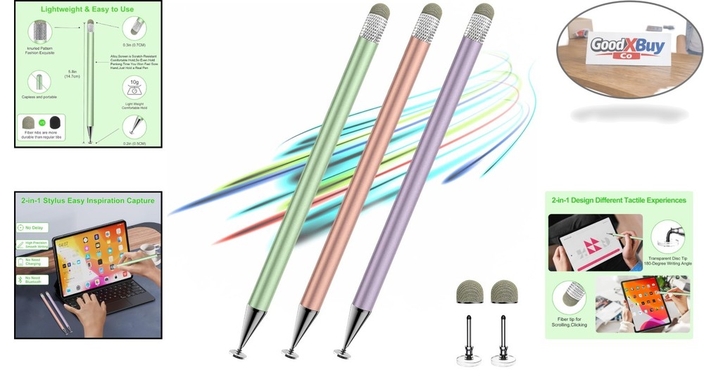 3-Pack Touchscreen Stylus Pens for iPhone, iPad, Android High Sensitivity