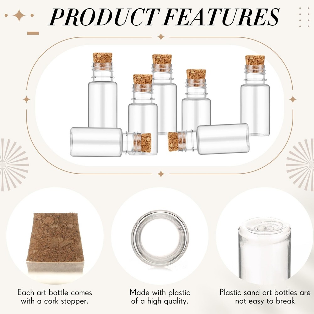100 Packs 10ml Mini Plastic Bottles with Corks Stoppers Small Potion Bottles ...