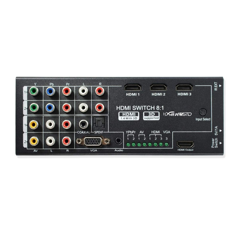 Multi-Functional HDMI Converter with 8 Inputs (VGA + AV + Ypbpr Black