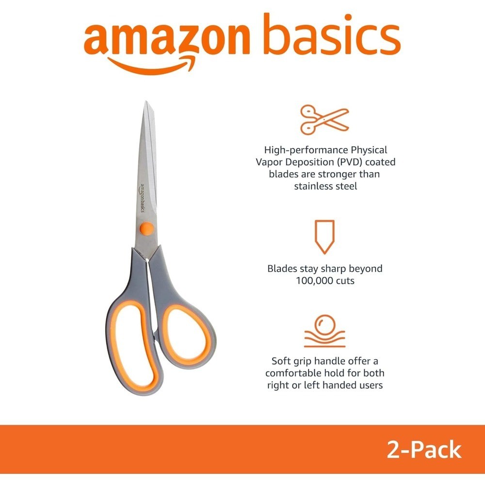 PVD Coated Stainless Steel Scissors 2 Pack Multipurpose Sharp Office Craft