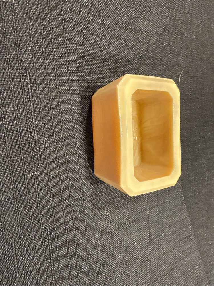 Vintage Rectangular Open Salt Dip Signed E.E. With Beveled Corner Golden Agate