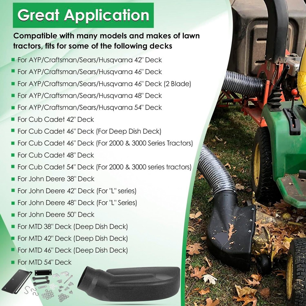 62468 Adapter Mow-N-Vac Kit Leaf Vacuum Bagger Universal Deck Boot Chute