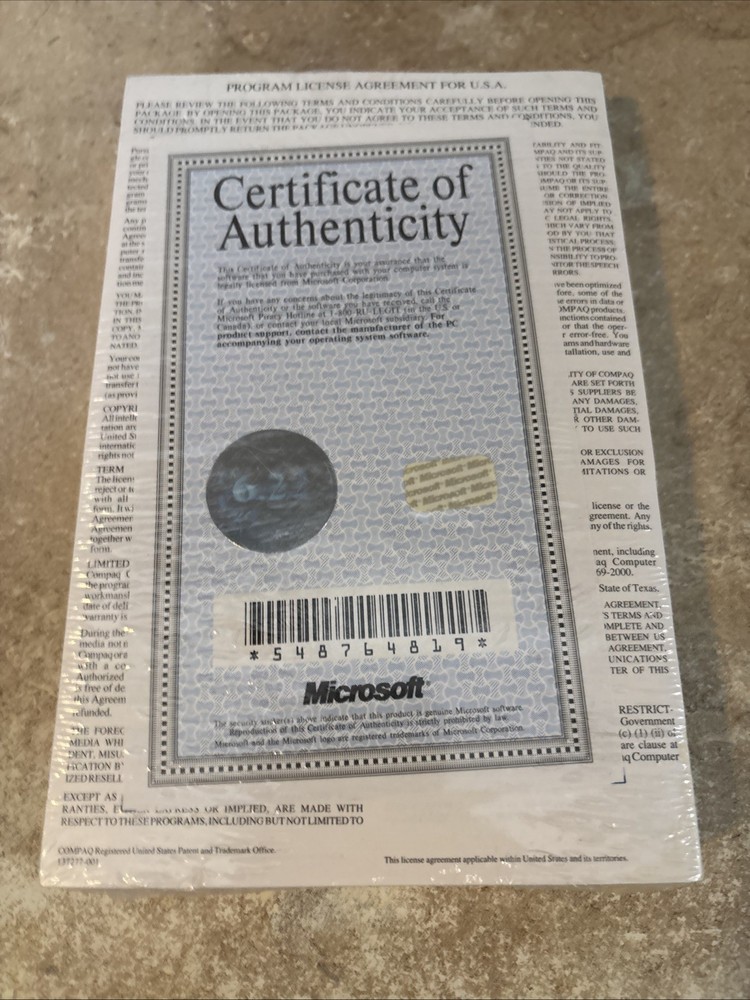 Vintage Microsoft Windows & MS-DOS 6.2 User Guide Sealed Manual Certificate PC