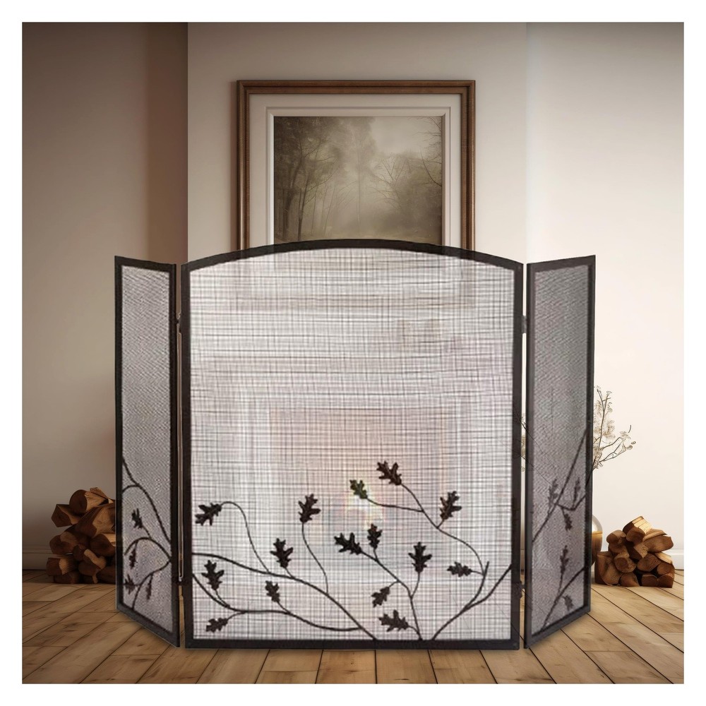 Panacea 3-Panel Oak Leaf Fireplace Screen Model 15914