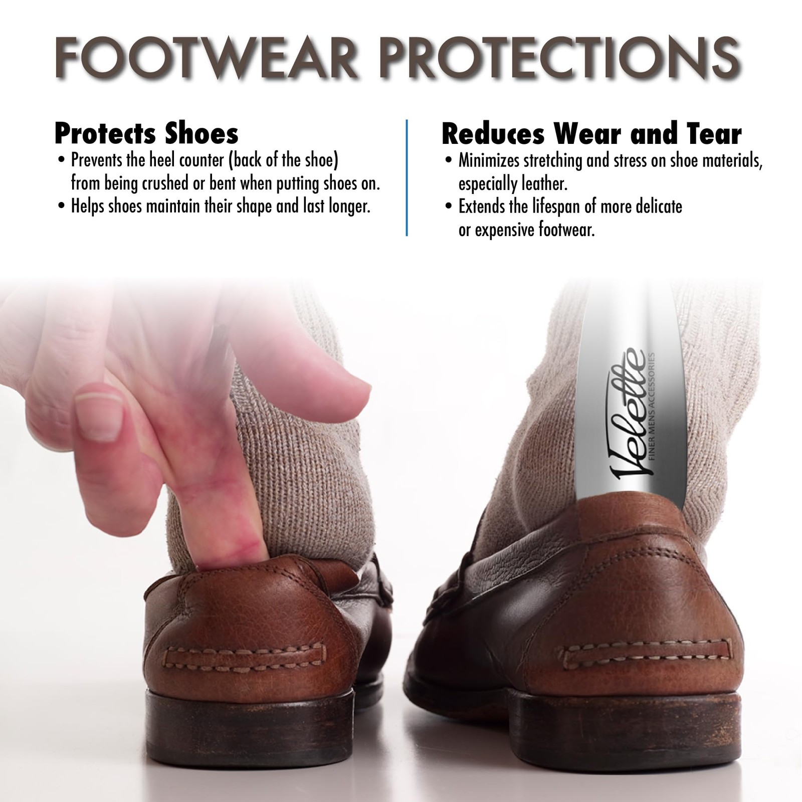 Velette Metal Shoe Horn Long Handle for Seniors - 30" Extra X-Large, Black