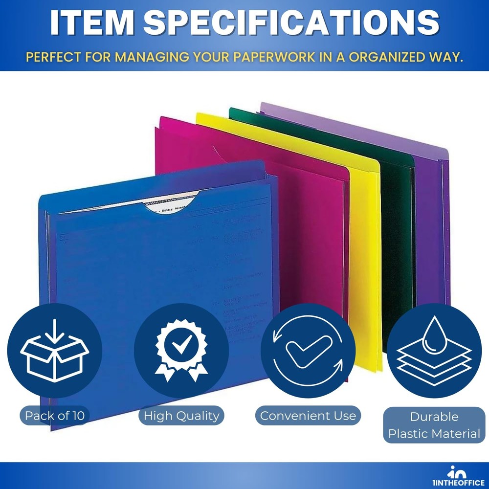 Expandable Plastic File Folders, Pockets, Letter Size, Moisture Resistant, 1"...