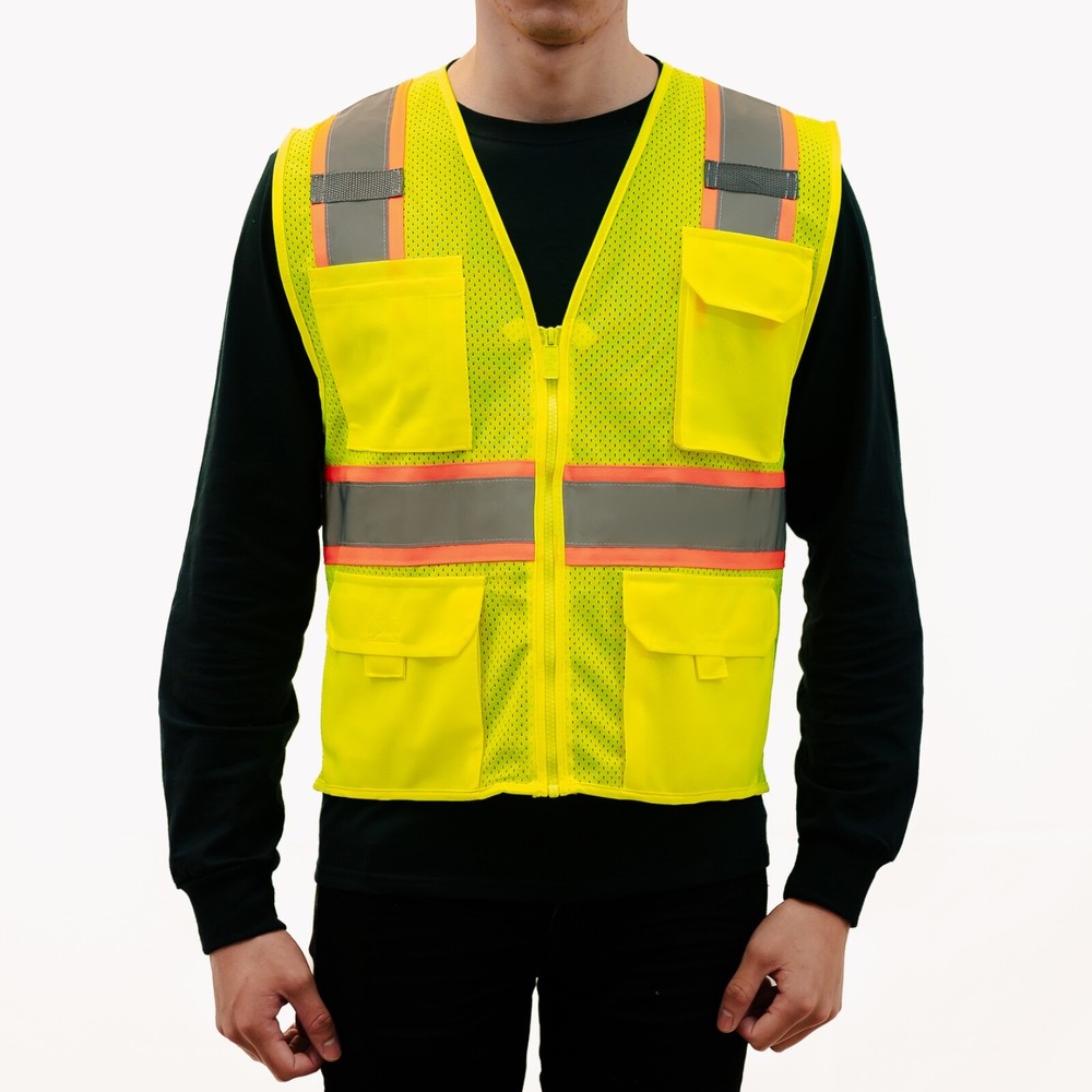 safety mesh vest with multiple pockets two tone colors