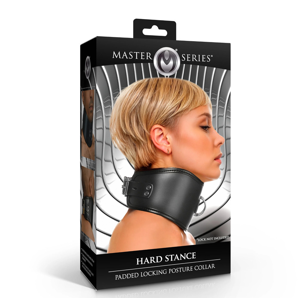 Lockable Padded Neck Restraint Adjustable Collar with Ring BDSM Posture Support