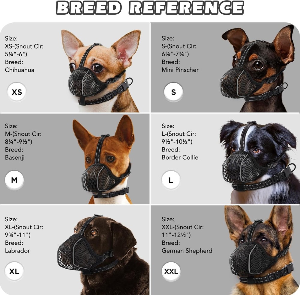 Dog Muzzle,Mesh Soft Muzzle Small Medium Large Sized Dogs Breathable Reflective