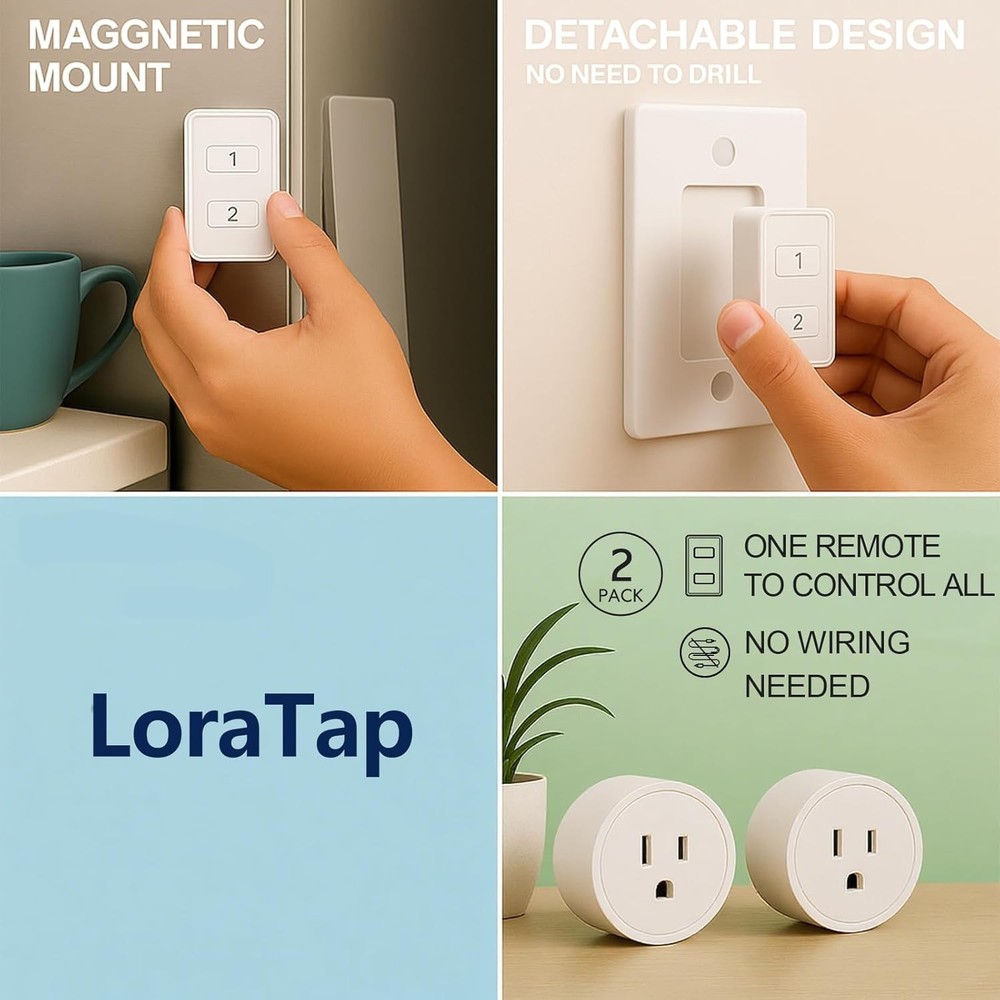 2 Pack Mini Wireless Remote Control Outlet Plug Adapter, 10A, 656ft Range