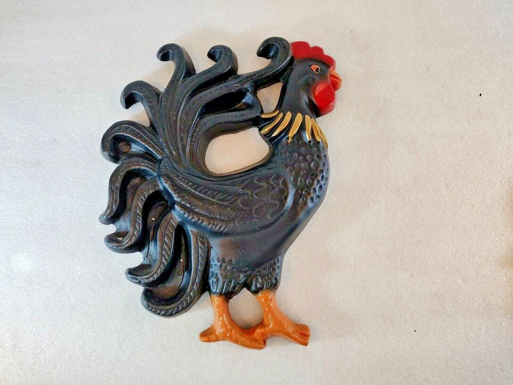2 Plaster Hand Painted Roosters Wall Art