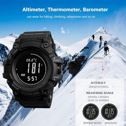 Watch Compass, Altimeter Barometer Thermometer Temperature, Pedometer, Black-A