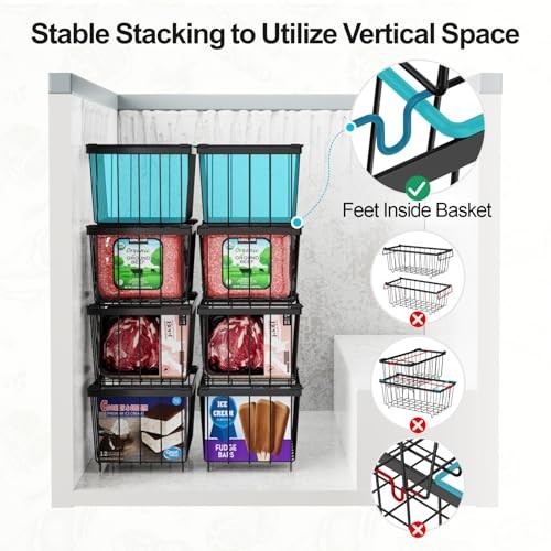 Freezer Organizer Bins - 8 Pack Small Stackable Deep Freezer Eight Pack