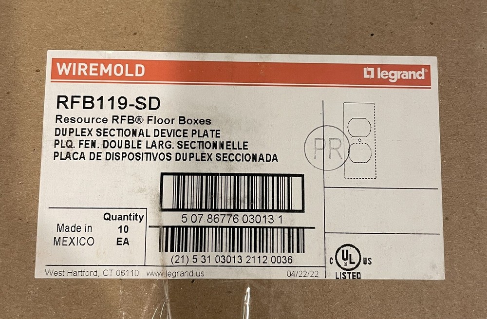 Wiremold RFB119-SD Single Hand Duplex Sectional Device Plate Cover 10 PACK!