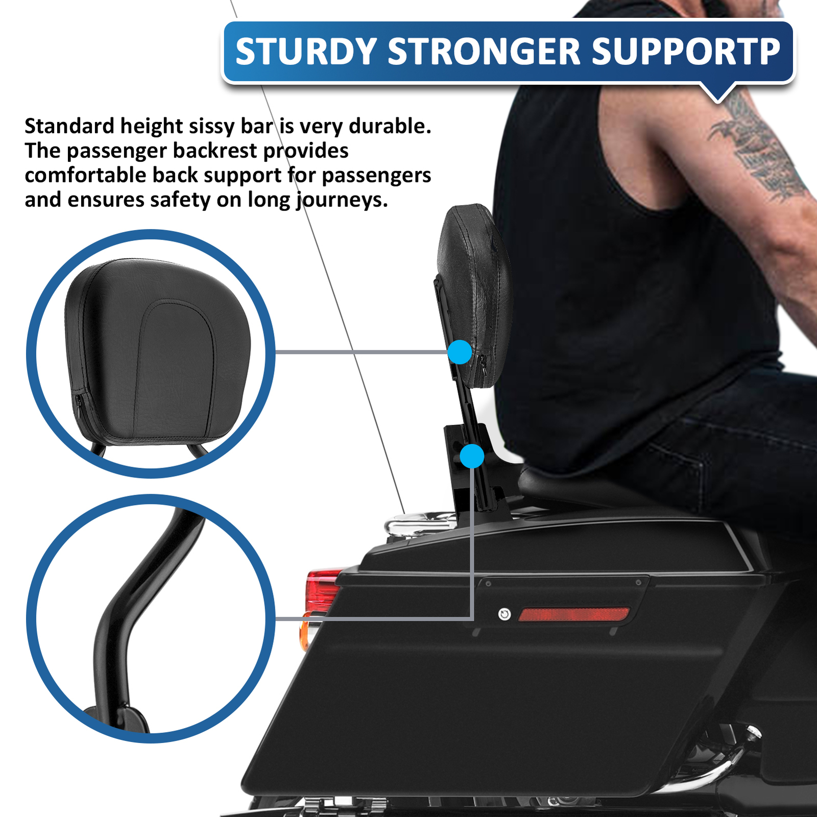 For 97-08 Harley Road King Electra Glide Detachable Sissy Bar Backrest Pad Black