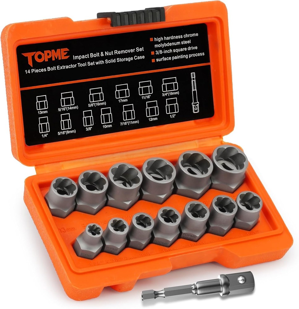 14pcs 3/8  Drive Impact Bolt Extractor Set Nut Remover Extraction Socket Cr-MO