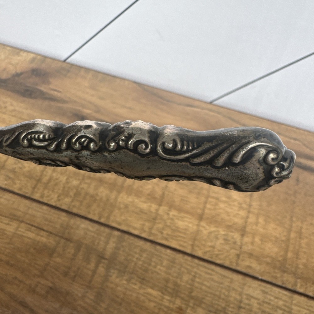 Antique Sterling Silver Handle Button Hook Beaded Floral & Scrolling Design