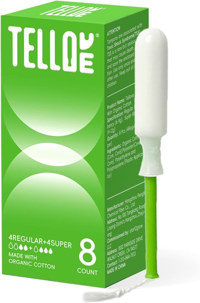 Tampons with 100% Organic Cotton Core, 8 Count4 Regular, 4 Super, Featuring 3...