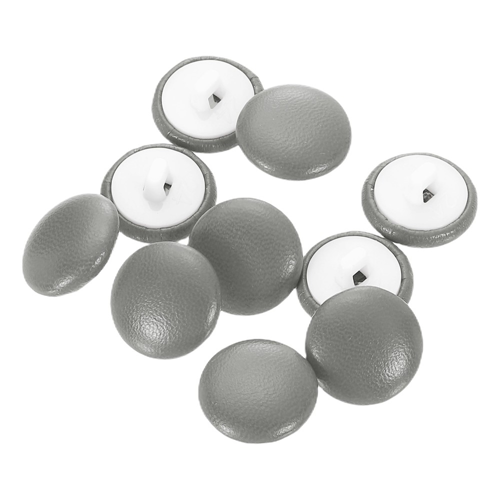 10pcs PU Leather Covered Button 15mm Plastic Shank Round Button, Grey