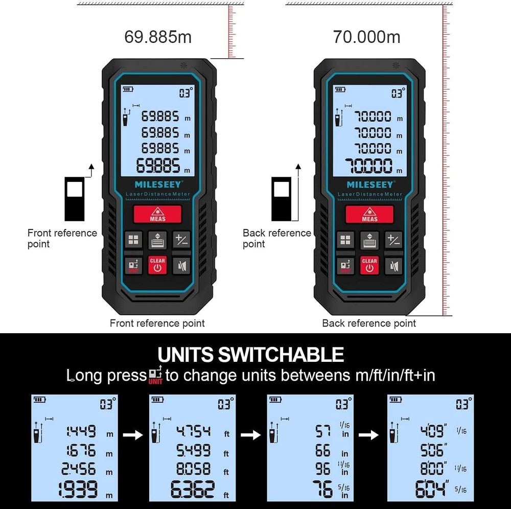 Portable 229ft Laser Distance Measure, Waterproof & Multi-Function Capabilities