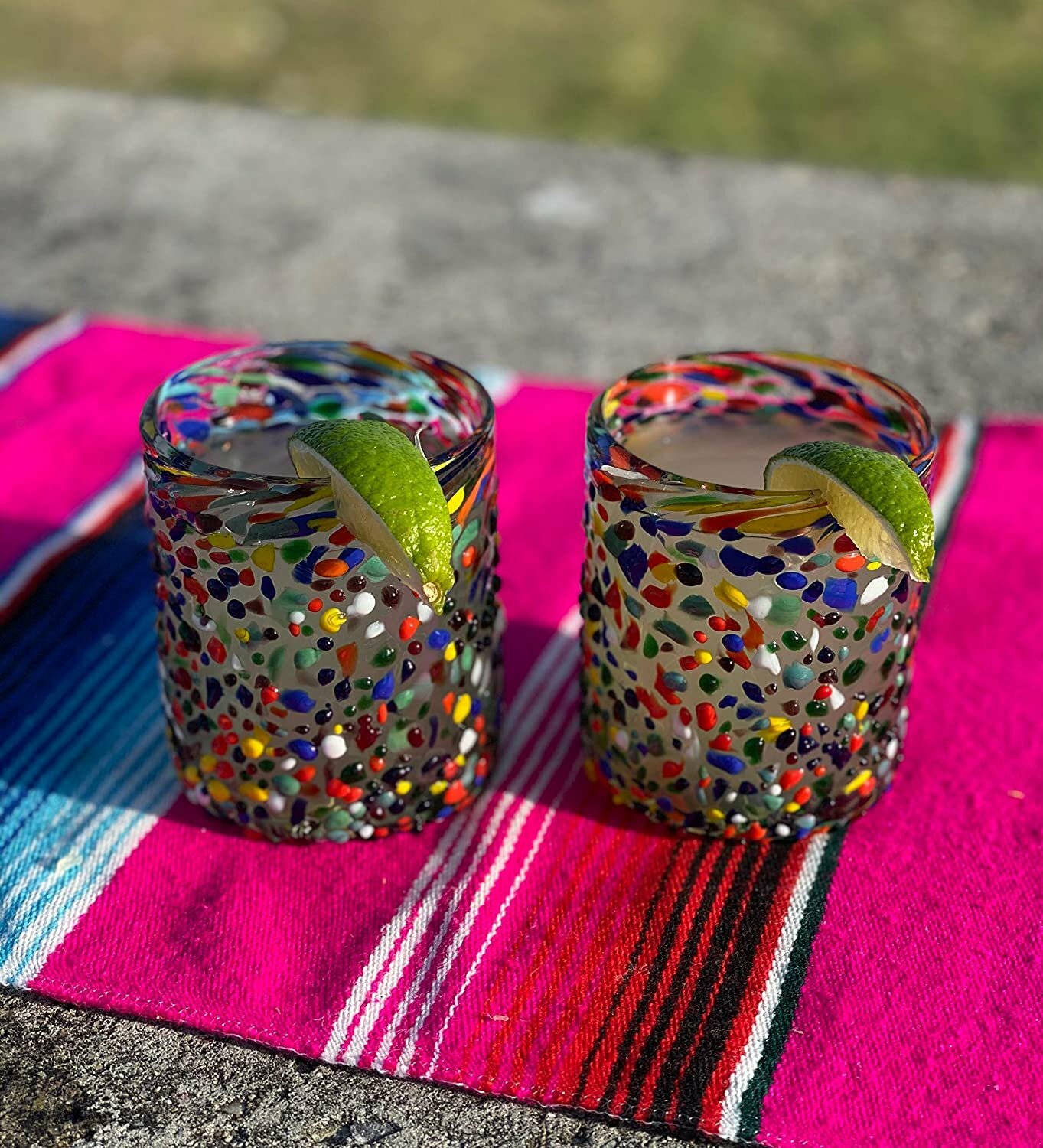 Hand Blown Mexican Drinking Glasses – Set of 6 Confetti Rock Tumbler Glasses...