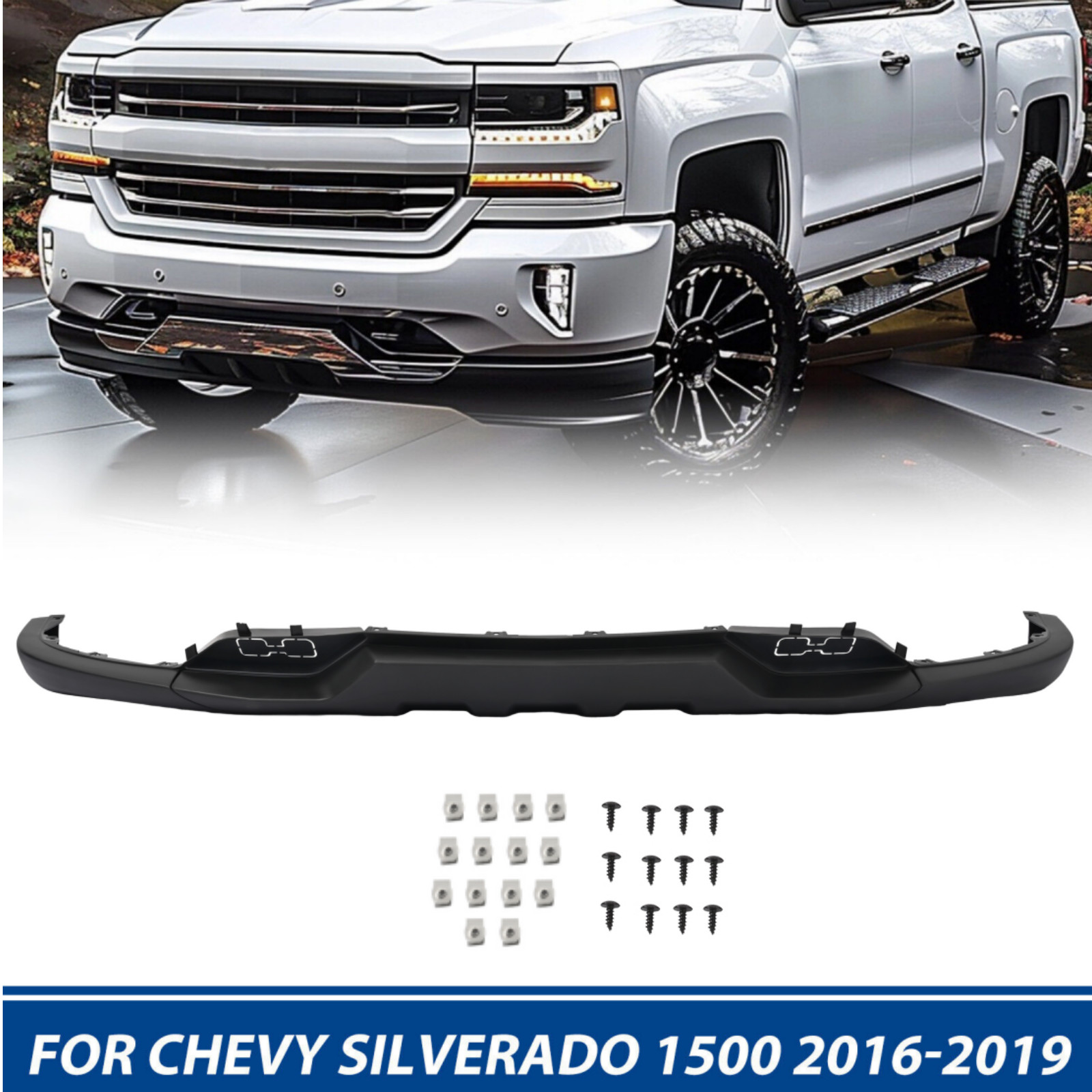 Front Bumper Valance For 2016-2019 Chevy Silverado 1500 W/Tow Hook Holes W/O Z71
