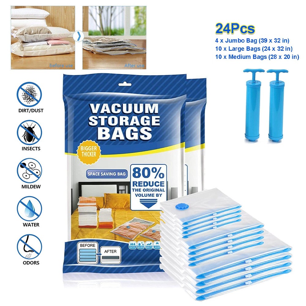 24 x Jumbo Vacuum Storage Bags Travel Space Saver Seal Clothes Organizer Bag New