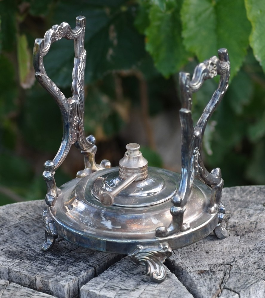 Antique Stand & Burner for Tilting Teapot Silverplate Made in USA Art Nouveau