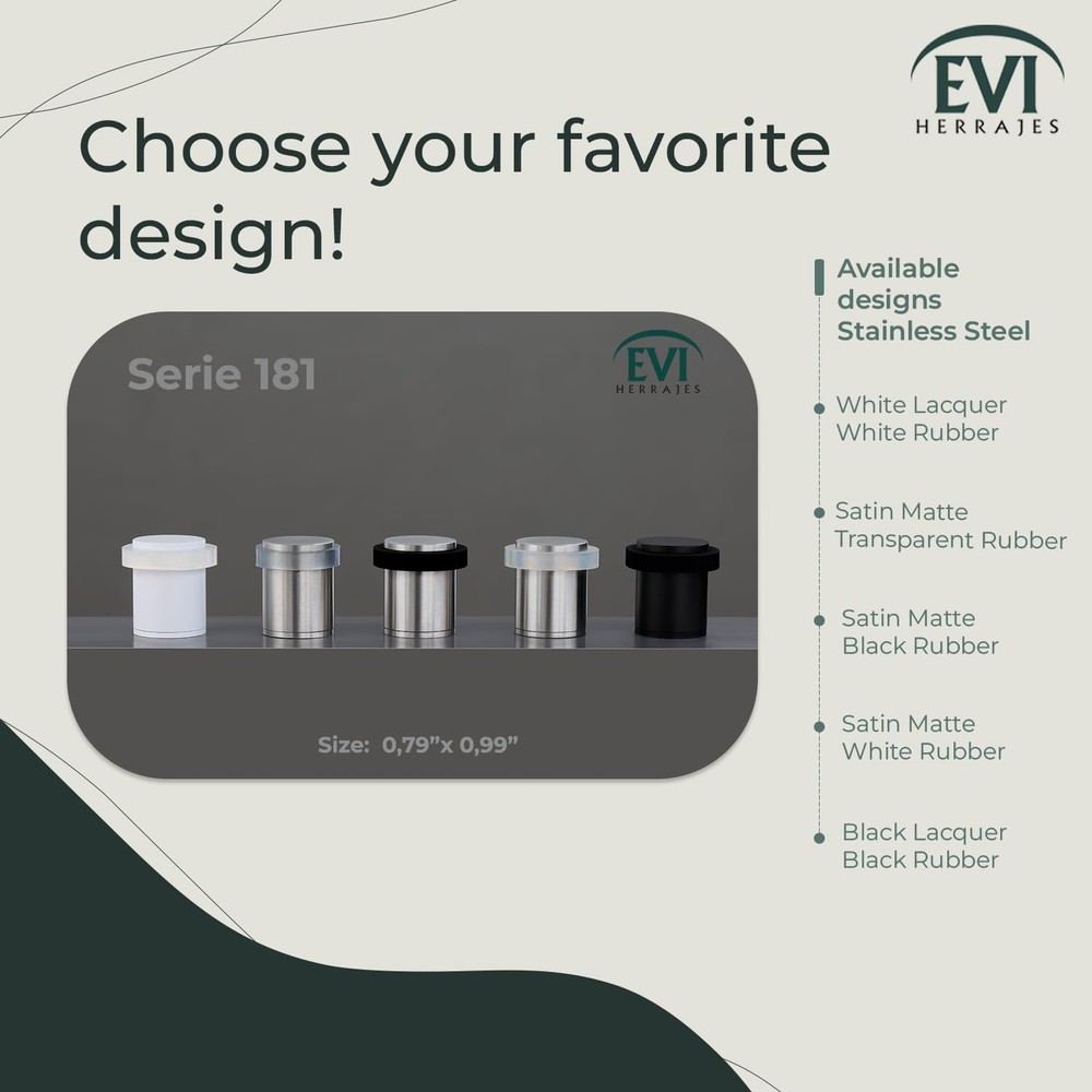 EVI | Pack 2 Doorstops | 20x25mm | Threaded Base | Transparent Rubber | Stain...