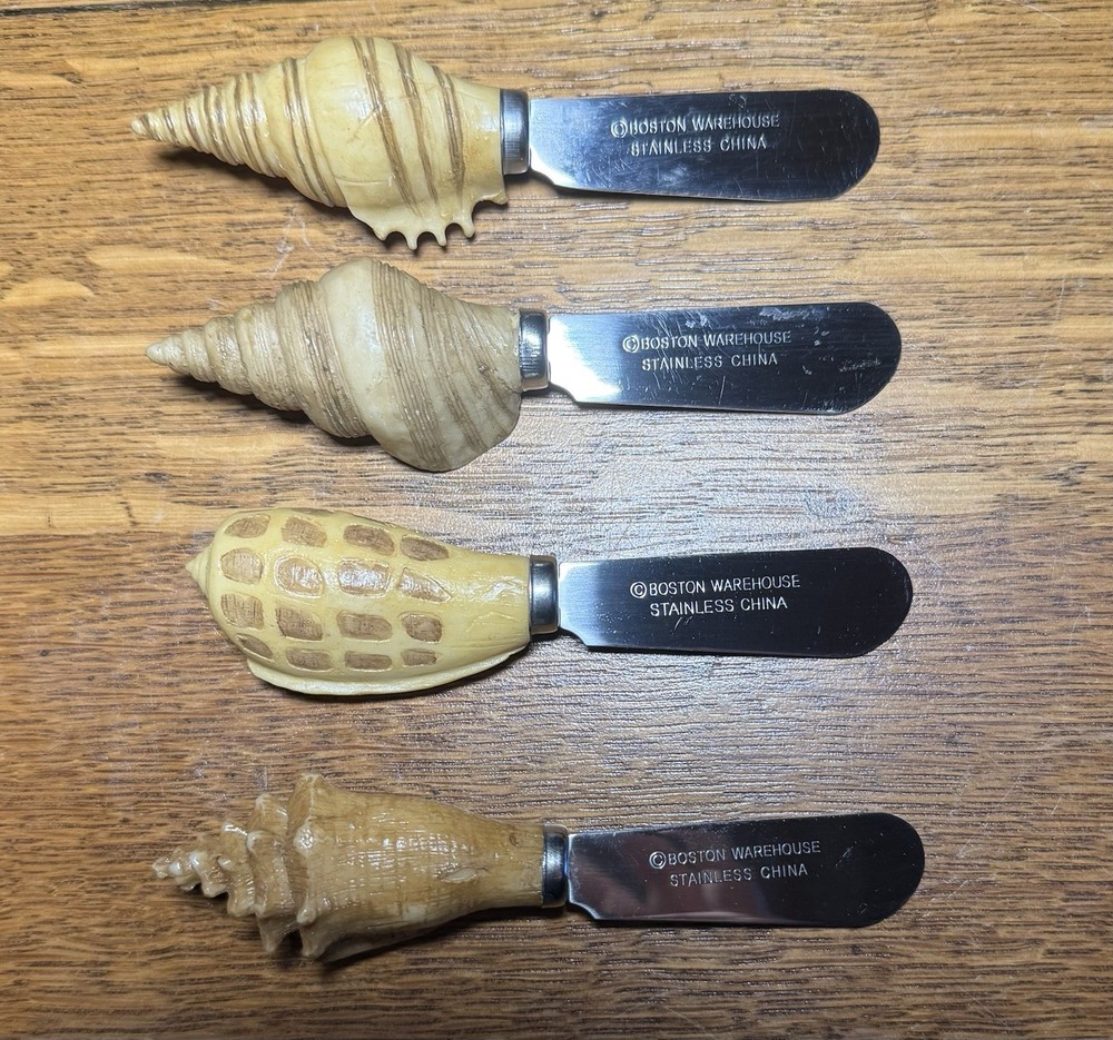 Seashell Cheese Butter Spreaders Set/4, Boston Warehouse, Nautical Beach Shells