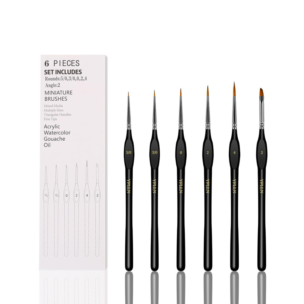 6Pcs Miniature Paint Brushes Set with Triangular Handles - for Acrylics, Oils...