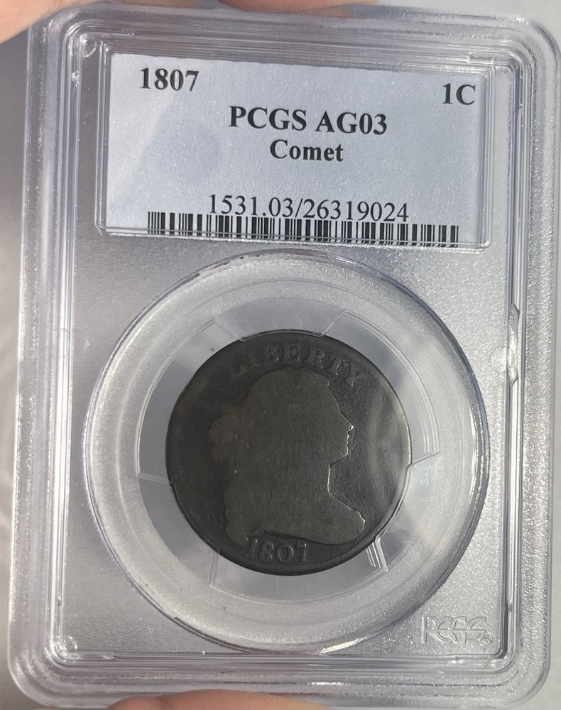 1807 DRAPED BUST LARGE CENT COMET GRADED PCGS AG03