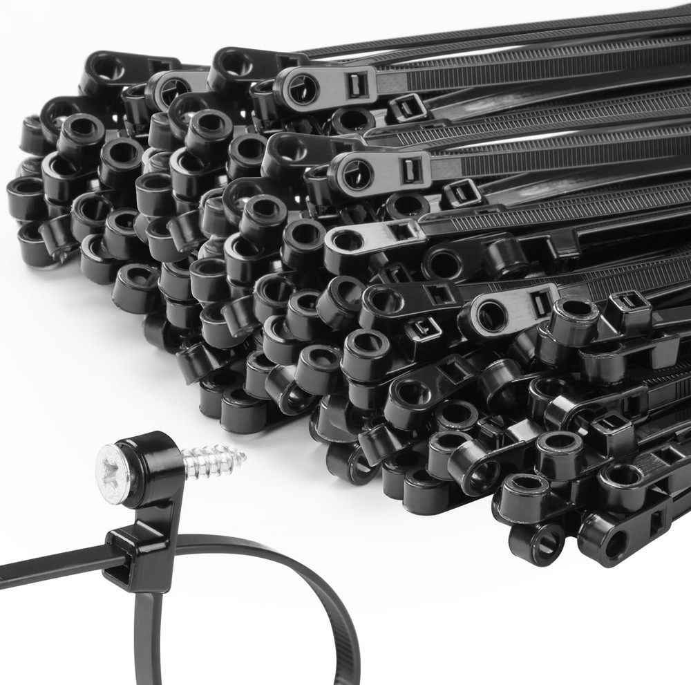 1000 Pack 12" Black Zip Ties 70lbs Mountable Head