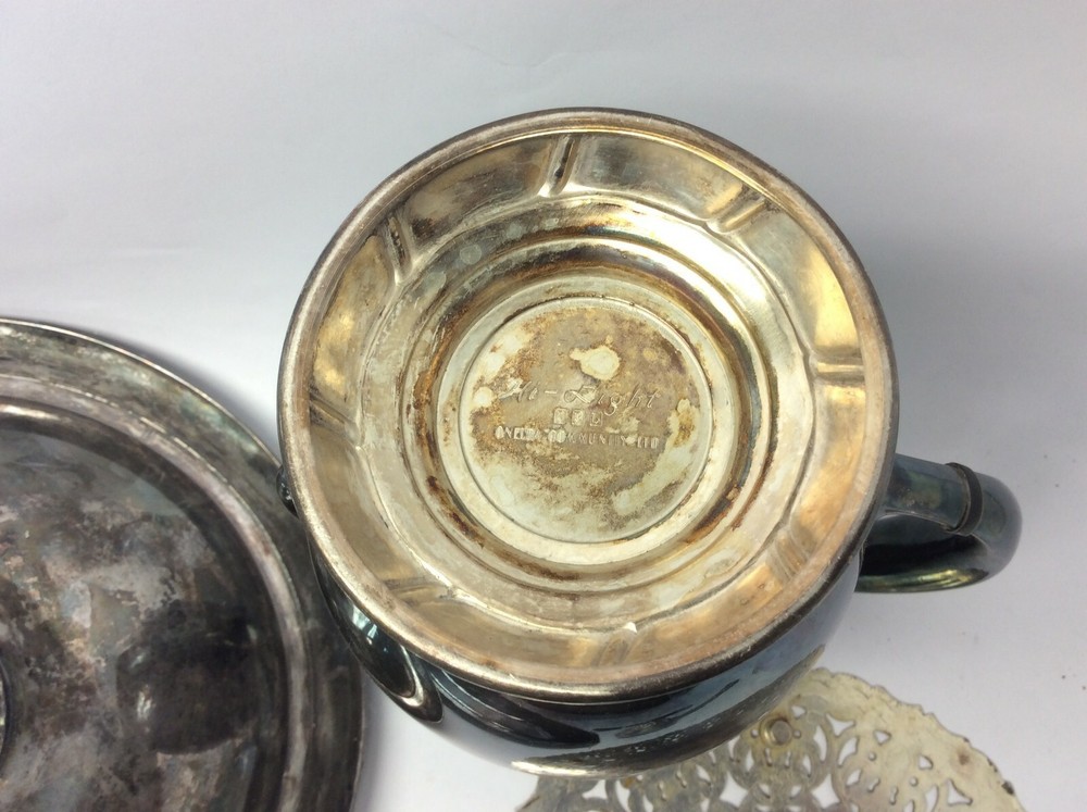 Mixed Vintage Lot Used Metal Silverplate Pewter Trays Pitcher Platters Parts