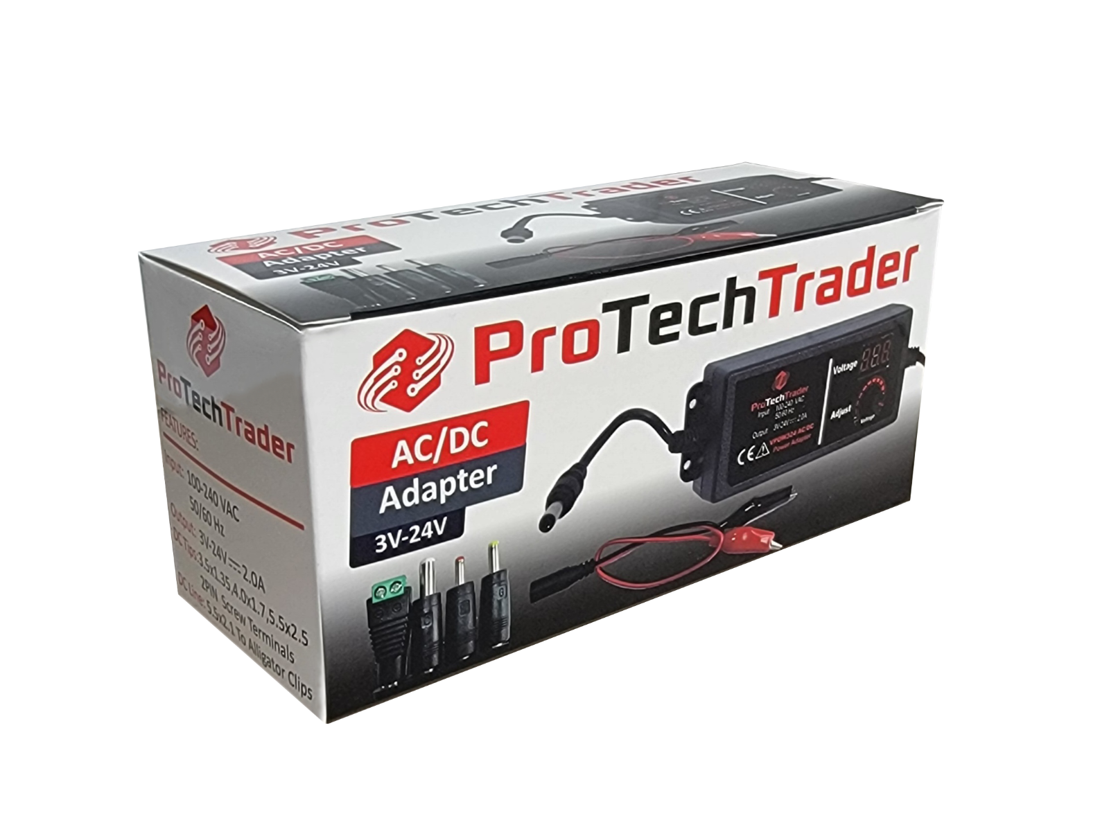 3V-24V AC/DC Adjustable Universal Adapter + 4 Tips & Female Alligator Test Leads