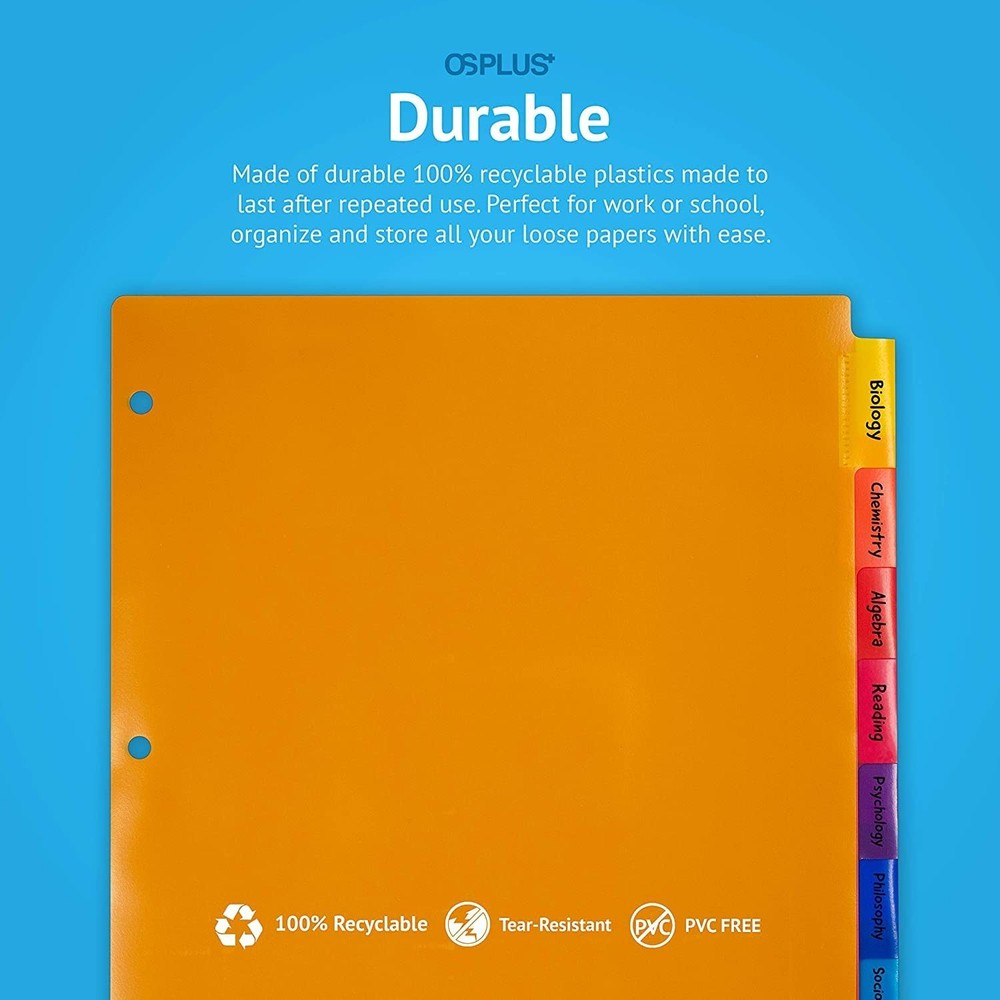 8-Tab Plastic Binder Dividers, Insertable Multicolor Big Tabs, 3 Sets