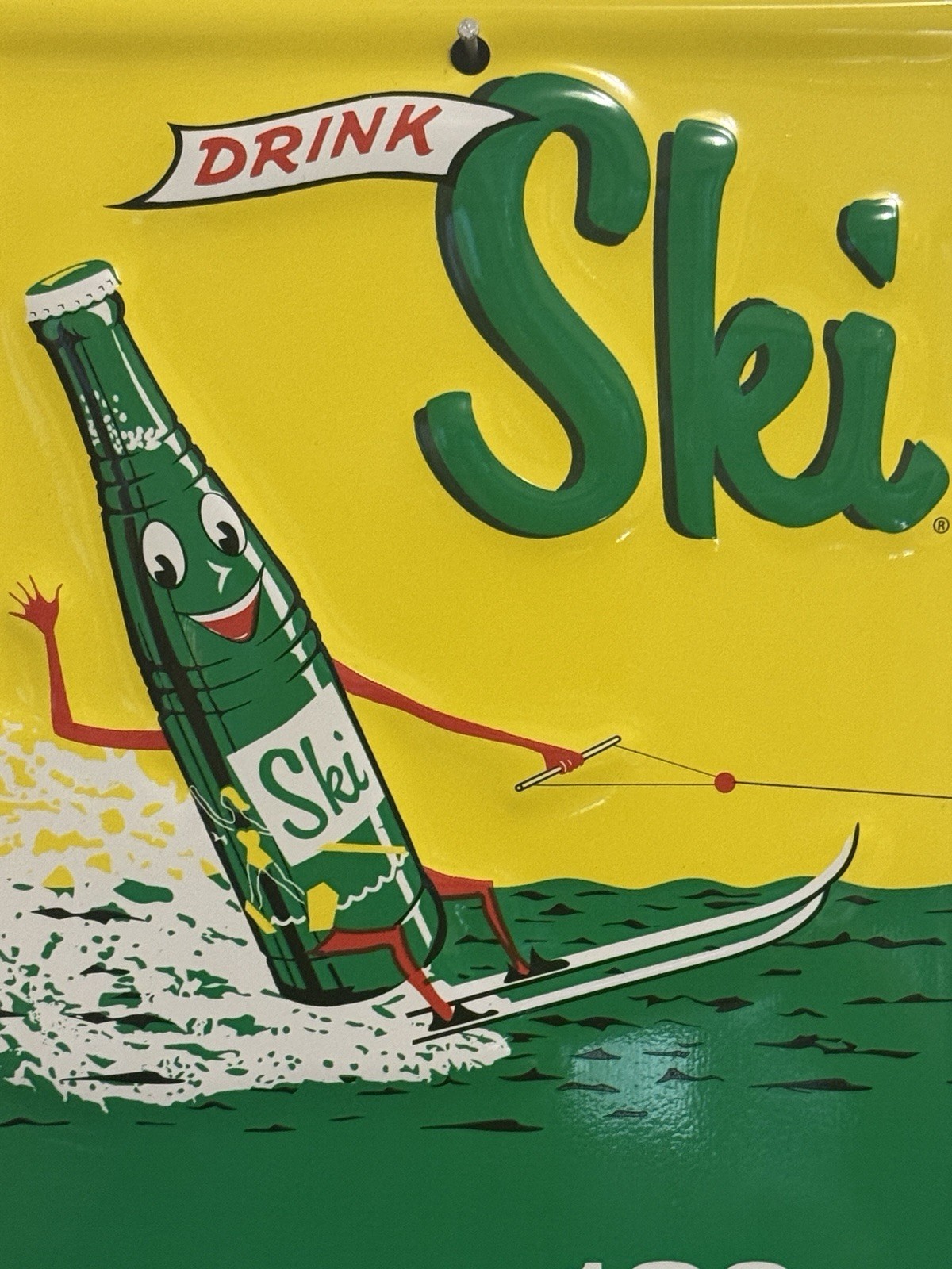 Vtg SKI Cola Metal Thermometer - Say Skeee - measures 7" x 28" LARGE