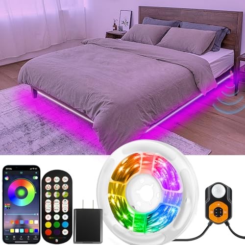 Motion Sensor LED Light Strip Under Bed Lights, RGB 3 Mode Motion 19.68ft