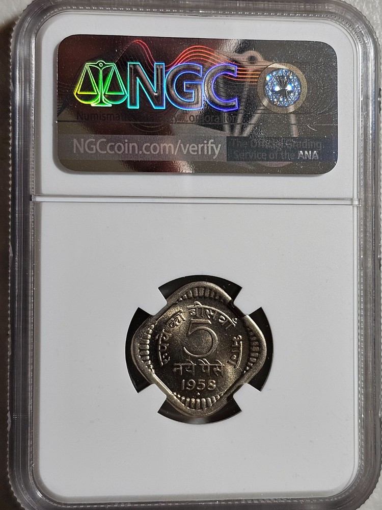 India 5 Paise 1958B NGC MS 65