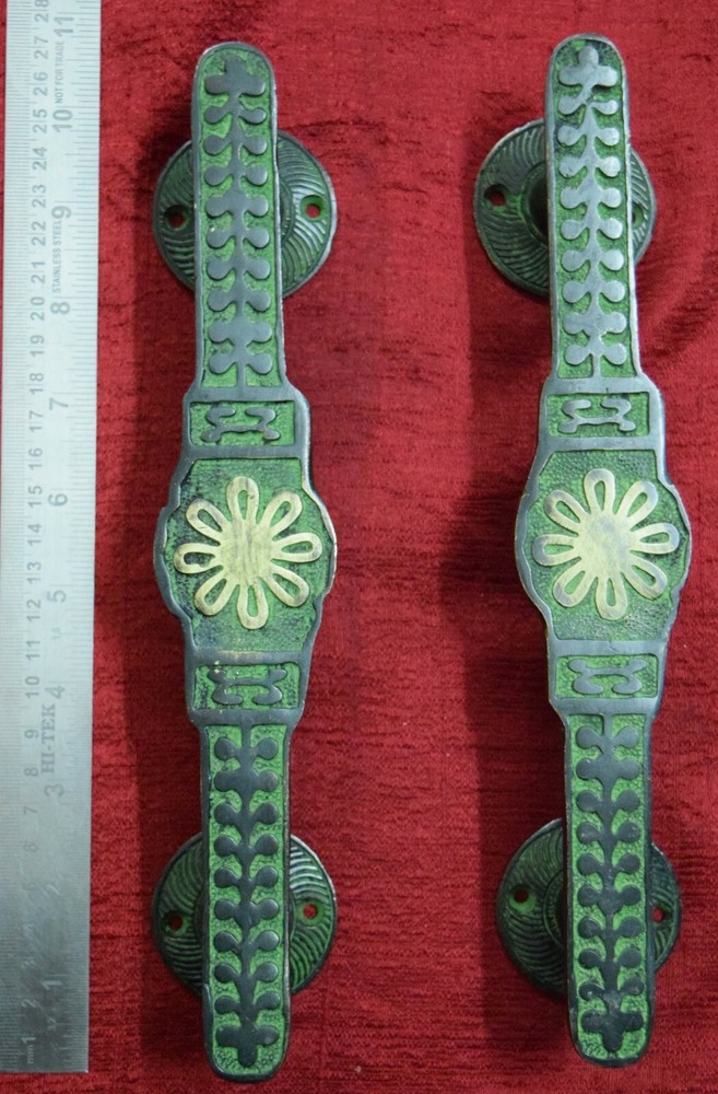 Decorative Door Handle Brass Flower Design Handcraft Pair Unique Gate Pull VR646