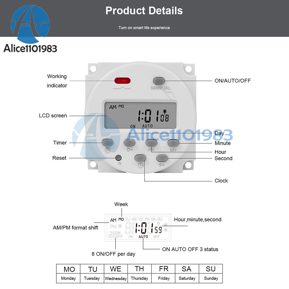 DC 12V 24V AC 110V CN101S Timer Switch Controller Automatic Cycle Timing Switch