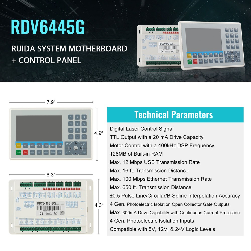 OMTech Replacement RDC6445G Mainboard & Control Panel Kit for Laser Engravers
